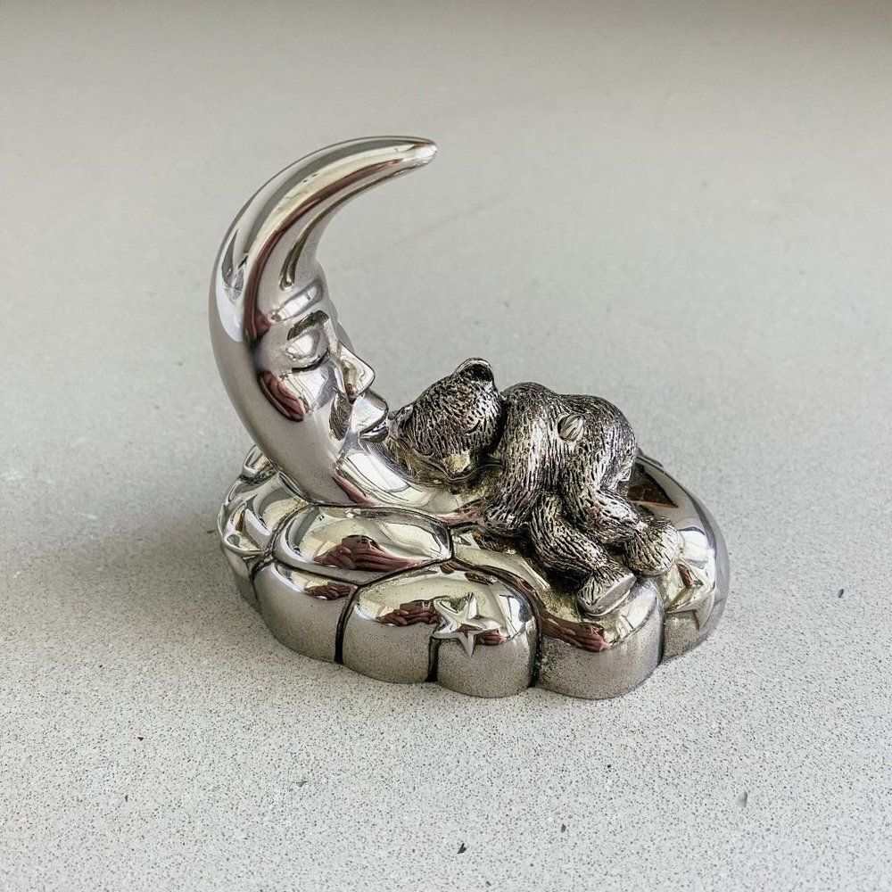 Wallace Silversmiths Nursery Baby 2001 Bear and Moon Vintage Music Box